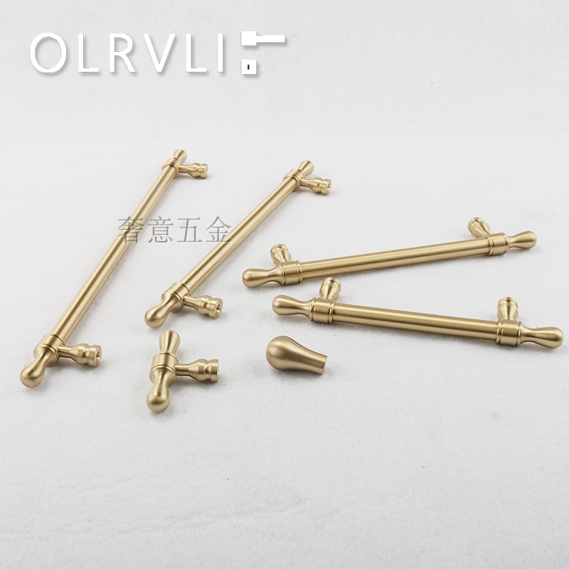 意大利OLRVLI纯铜简美冰箱门拉手橱柜门把手哑光黄铜色法式小拉手