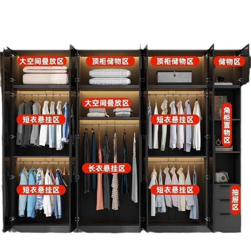 现货玻璃门衣柜家用卧室小户型收纳储物柜现代简约衣帽间轻奢组合