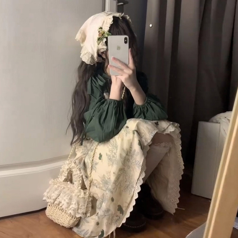 热销小个子法式长袖碎花连衣裙子女早秋季2024新款新中式显瘦气质