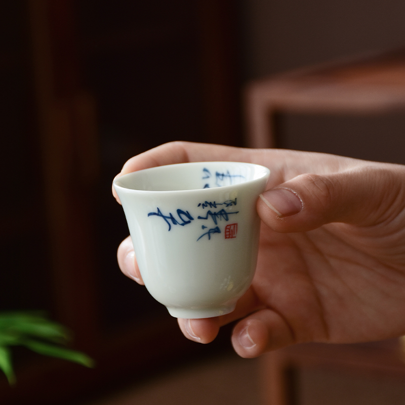 手绘书法白茗杯m瓷主人品杯家用功夫G3vDXxx2茶杯仿古小茶盏单杯