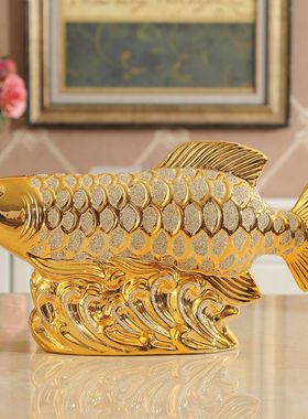 客厅家居金龙鱼摆件电视柜酒柜书柜玄关装饰品创意办公桌面开现货