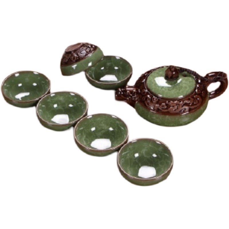 冰裂茶具套装 功夫茶具 整套茶具紫砂 浮M雕茶具茶杯陶瓷茶壶套装