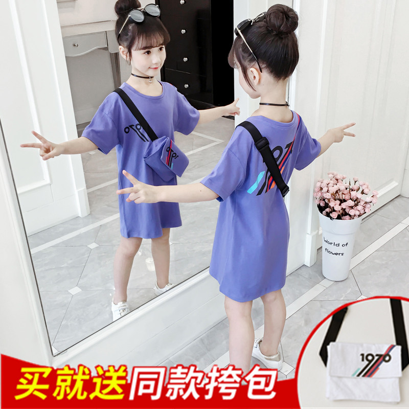 新品女童连衣裙夏装韩版儿童洋气中长款时尚NT恤裙子中大童夏季公