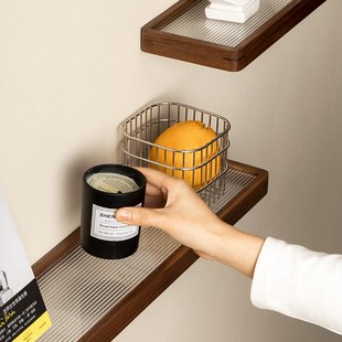 墙上置物架客餐厅卧室装饰壁挂黑胡桃实木高级感一字板多层收纳架
