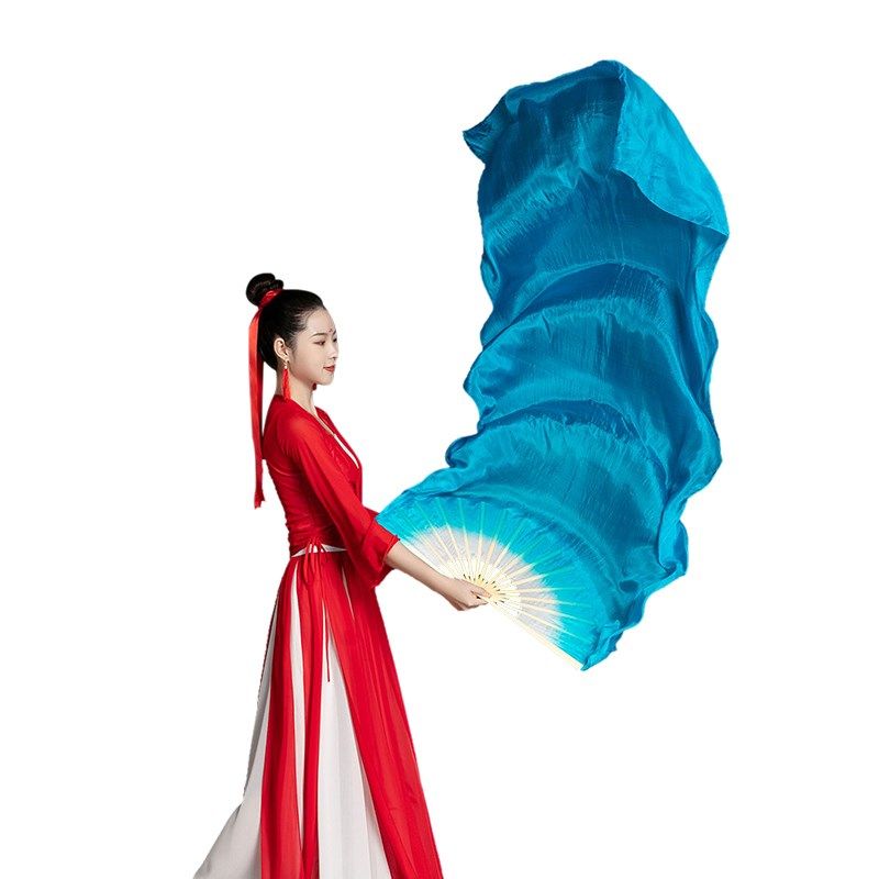 工厂销扇子舞蹈扇海的追t寻加长湖蓝色长绸跳舞扇中国风古典舞开