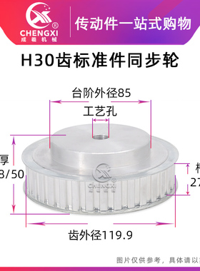 H30齿同步轮宽27/32工艺孔12齿外径119.9同步皮带轮铝合金传现货