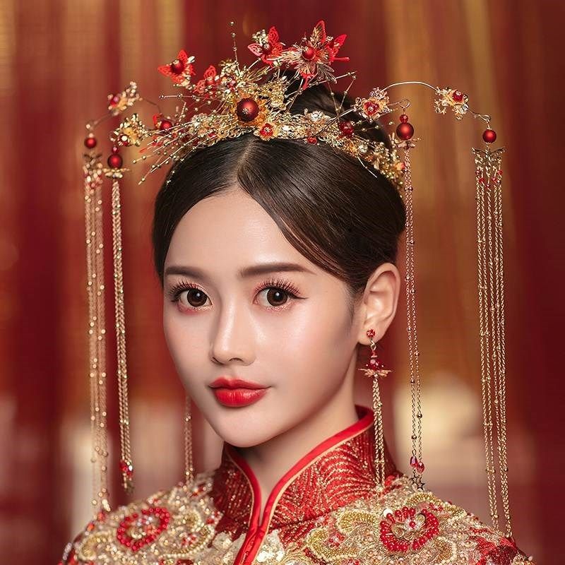 禾秀服新娘头f饰简单大气和2022年新款结婚服凤冠霞帔步摇钗一