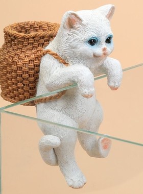 小猫咪鱼缸悬浮摆件微景观造景装饰品躲避屋漂浮挂件可爱创意家居