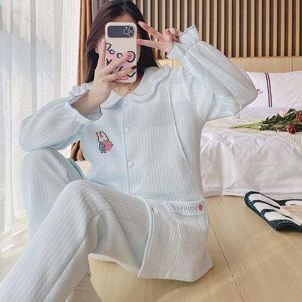 加厚月子服 纯棉哺乳睡衣 孕妇产后秋冬空气棉冬款小个子冬