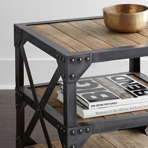 北欧工业风做旧铁艺实木茶几客厅沙发边几角几小方桌角铁烤漆工艺