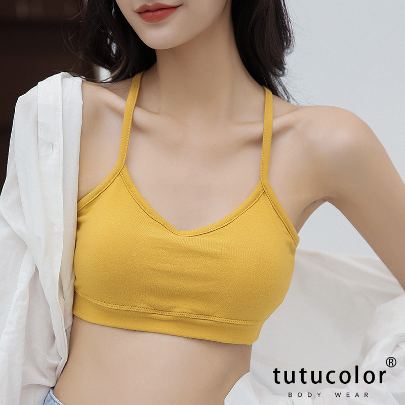 美背内衣女夏季薄款糖果色裹胸后背交叉防走光抹胸式少女文胸