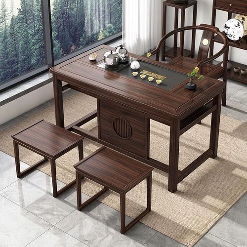 乌金木阳台茶桌茶台办公室新中式实木茶桌1米1.2米1.4家用小户型