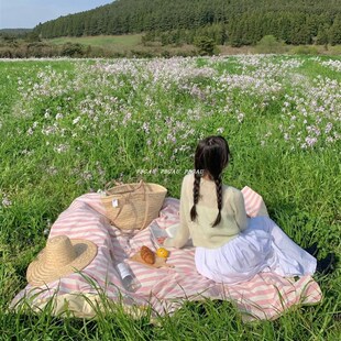 PBGAU 春夏小众手工编织包法式野餐包度假包粉色肩带草编包菜篮子