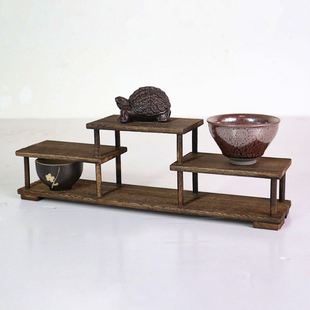 展示架N茶杯摆件置物架收纳 桌面博古架实木多宝阁茶具小架子中式