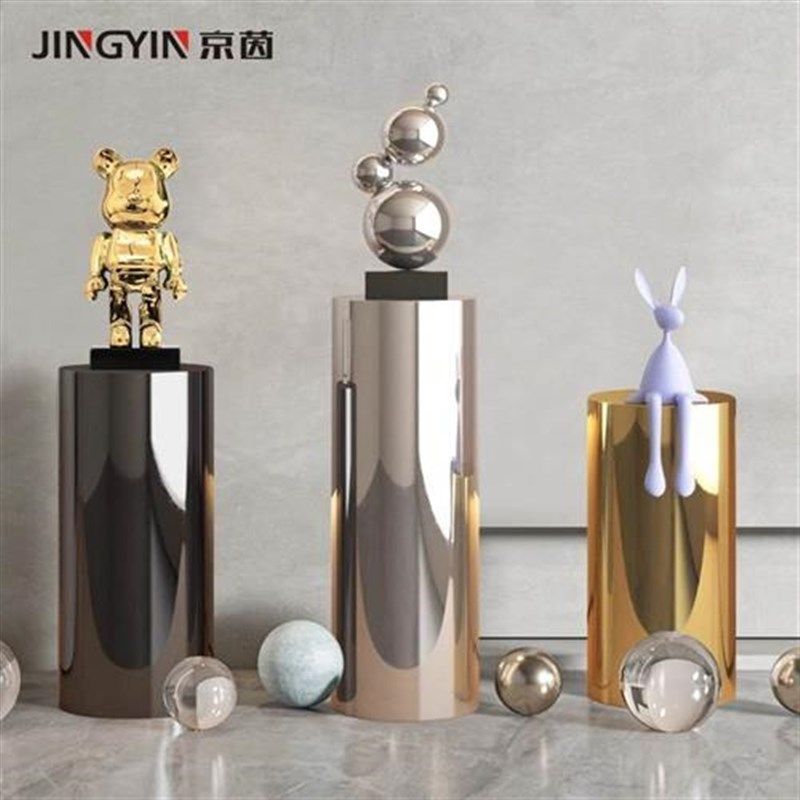 不锈钢圆柱摆件底座样板房客厅电视柜旁花架意式极简橱窗展示台N,家居饰品,落地摆件,淘宝优惠券,粉丝福利购,淘宝优惠卷