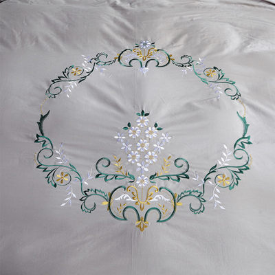 式纯灰色床上用品棉棉刺绣被罩单件绣花双欧人被套斜纹1.全5m1ouS