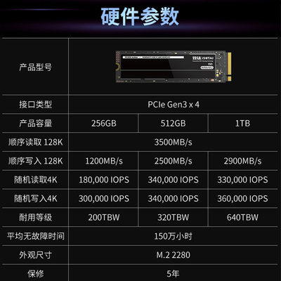 致钛长江存储1T/512G/256GB SSD固态硬盘NVMeM.2接口 PC005Active