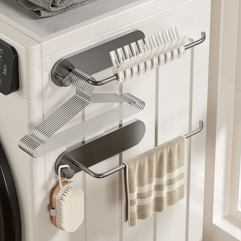 衣架收纳神器免打孔壁挂晾衣架家用阳台洗衣机Q旁磁吸衣挂架置物