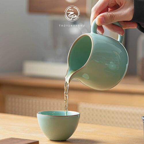 厚湖窑汝窑开片公道杯家用茶海可养功夫茶具泡茶分Y茶器匀杯器
