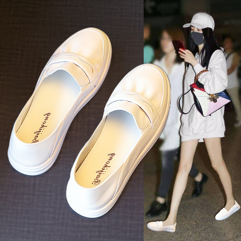 真皮浅口单鞋女2023年夏季新款百搭平底懒人一脚蹬舒适软底小白鞋