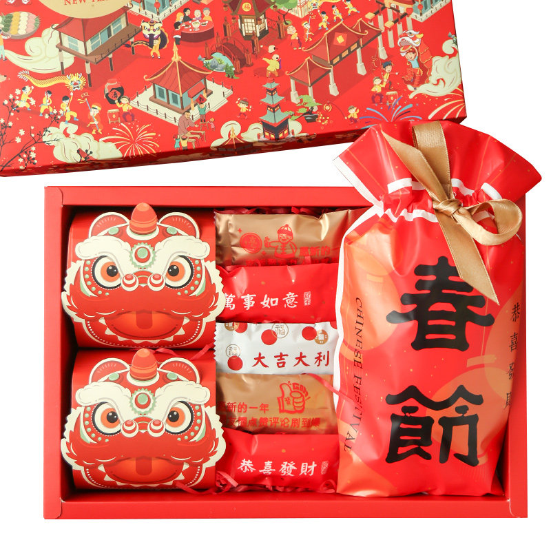 现货中国风新年礼物包装盒s糖果礼盒2024牛年礼品袋年货空盒子春