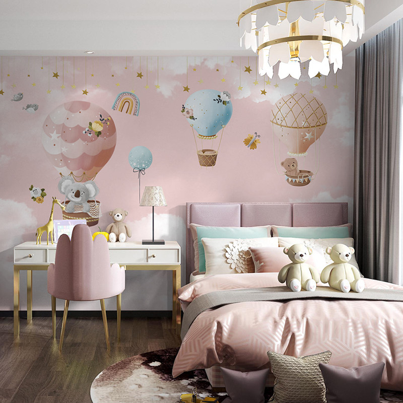 儿童房壁纸女孩气球墙布背景墙卧室壁布墙纸2022新款网红壁画定制
