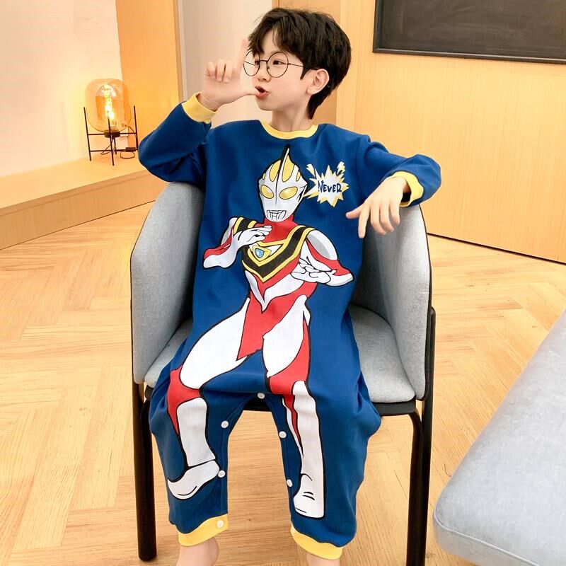 儿童连体睡衣男童春秋长袖防着凉夏季薄款男宝秋款睡袋家居服