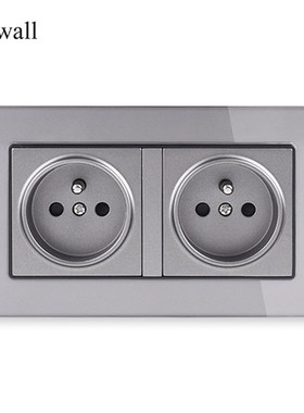 Coswall 16A Double French Standard Wall Socket Crystal Glass