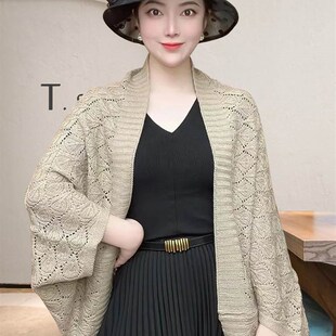 开衫镂空披肩春夏季新款斗篷纯色针织外套女宽松韩版秋冬搭配旗袍