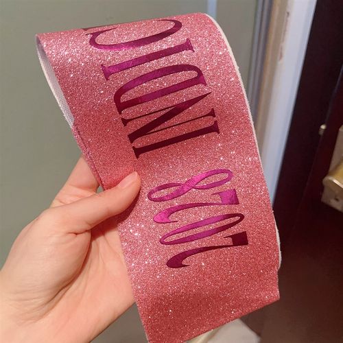 粉色金葱闪金节日肩带定制礼仪绶带店铺开业活动选秀选美斜肩礼带