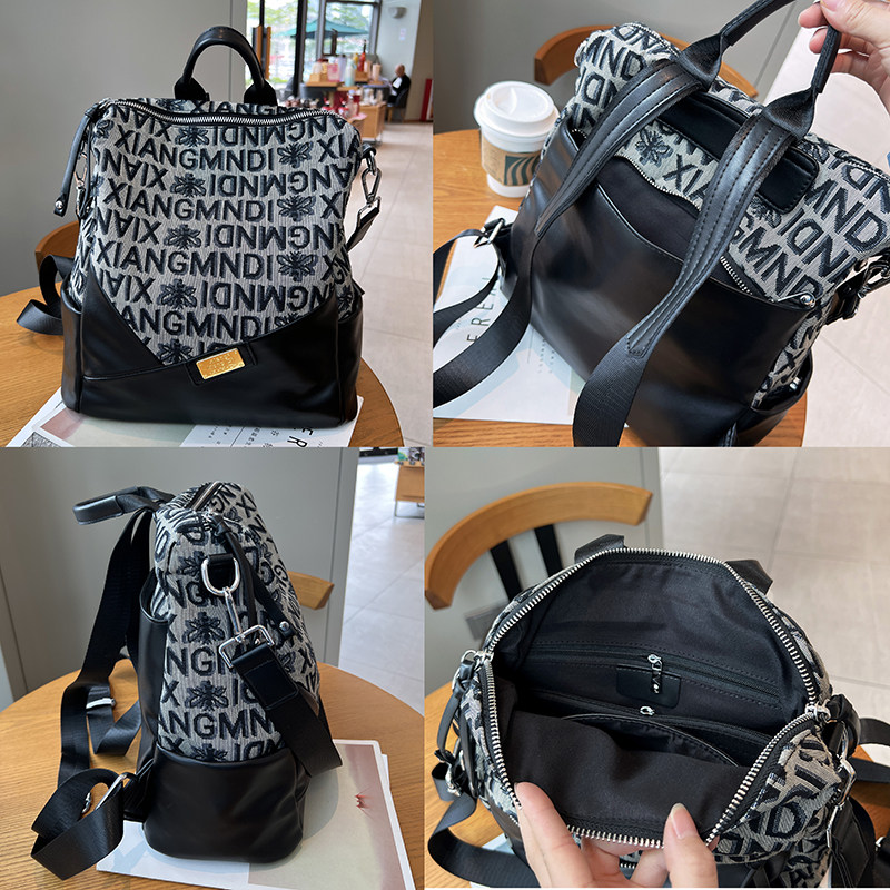 高级感小众双肩包女2023新款帆布印花背包时尚百搭大容量单肩包潮,箱包皮具/热销女包/男包,双肩背包,淘宝优惠券,粉丝福利购,淘宝优惠卷