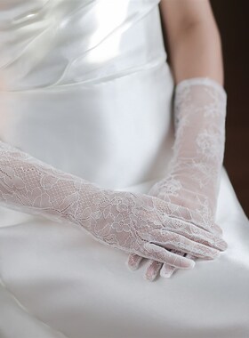 新品WG065新款简约婚纱手套 优雅白色蕾丝新娘结婚礼服拍照女士软