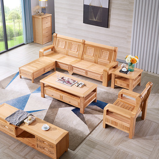 客厅家具贵妃椅储物原木质三人冬夏两用出租 榉木沙发实木沙发中式