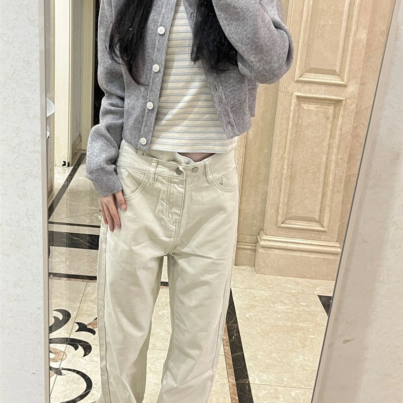 现货灰色小众内搭针织衫毛衣女春季设计感慵懒风长袖短款开衫外套
