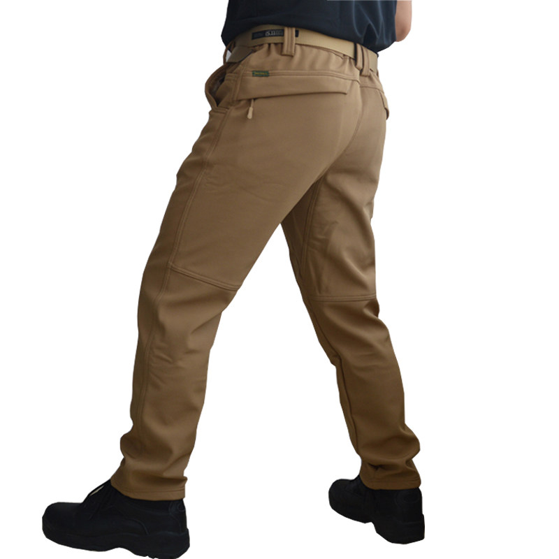 户外软壳战术裤男加绒加厚防风防水秋冬季御寒抓绒裤冲锋裤登山裤