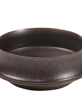 仿古陶瓷竹节花盘 墨蓝色的花器中式花道插花花器器皿深口大花盆