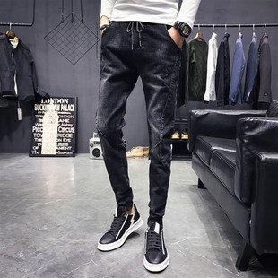 男2021年新款 潮夏天束脚哈伦休闲裤 宽松夏季 九分夏裤 子 薄款 牛仔裤