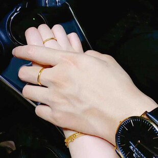 古法金包银戒指男女实心光圈素圈磨砂细指环情侣对戒节日礼物