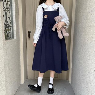 日系背带连衣裙h少女春装2023新款初中高中学生森系长裙子两件套