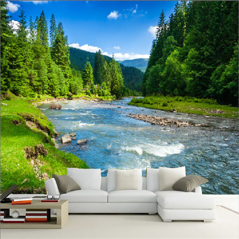 3d立体电视背景墙壁纸客厅沙发简约现代自然风景墙画壁画墙纸贴画