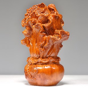 花梨木质白菜摆件实木雕刻客厅酒柜装 饰百财红木工艺品开业送礼品