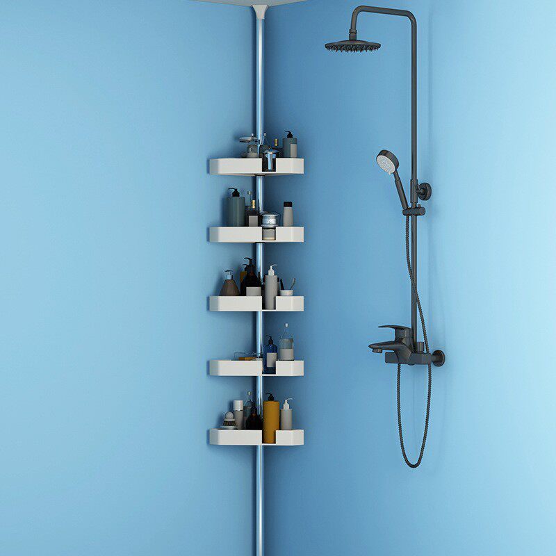 顶天立地化妆室置物架家用浴室内免打孔三角架P伸缩杆洗手间收纳