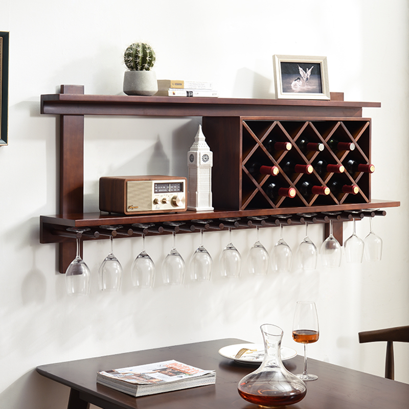 实木酒架壁挂家用置物架酒格子菱形现代简约墙壁酒柜餐厅红酒架