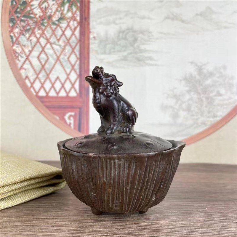 农村收来莲子朝天孔炉旧货合金铜莲花香薰古董老货铜器铜印章摆件