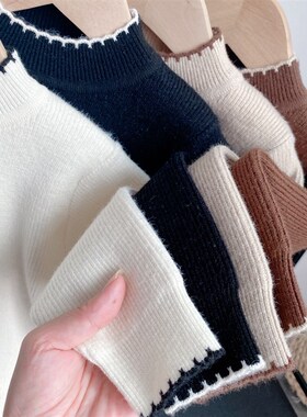 女童毛衣白色打底衫儿童一体绒保暖加绒J套头新款婴儿童装针织圆