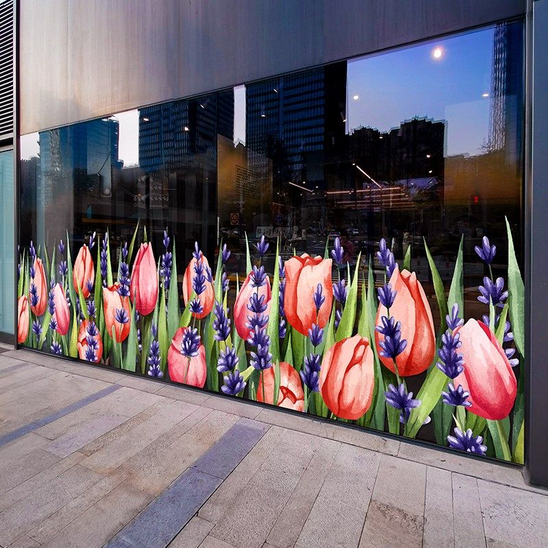 粉色花朵裙边节日玻璃门贴纸酒店商场橱窗装饰静电无胶贴膜高级感,家居饰品,玻璃膜/贴,淘宝优惠券,粉丝福利购,淘宝优惠卷