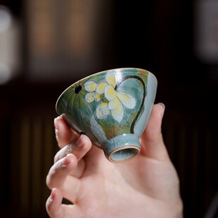 冰片釉纯手绘开片创意斗笠品茗杯可养陶瓷功夫茶杯家用主人杯单杯