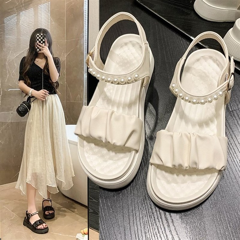 大码女鞋41一43运动凉鞋女2024年季新款厚底百搭松糕沙滩凉拖外穿