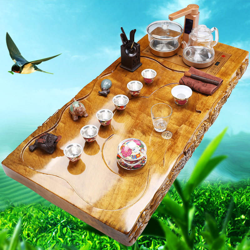 茶盘实木陶瓷功夫茶具套装办公室用全自动一体天然金丝楠茶海茶台