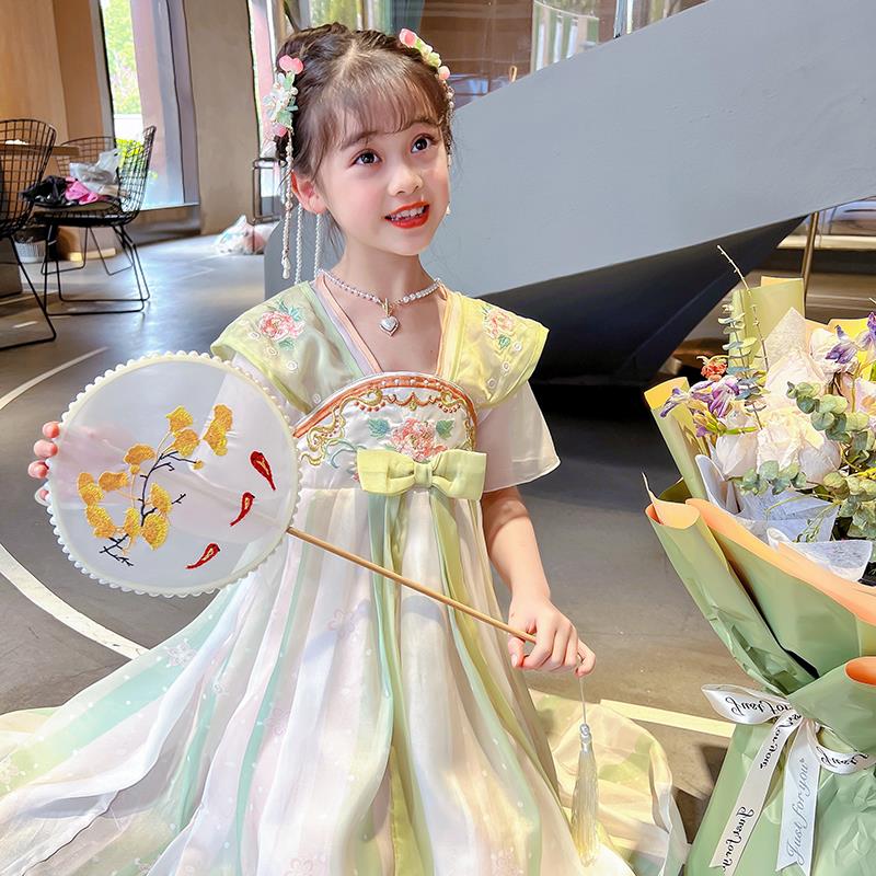 热销女童汉服夏款短袖中国风2023新款超仙古装儿童裙子女孩古风洋